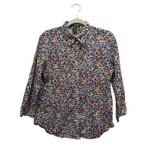 Lauren Ralph Lauren 100% Cotton Ditsy Floral 3/4 Sleeve Button Down Shirt, M